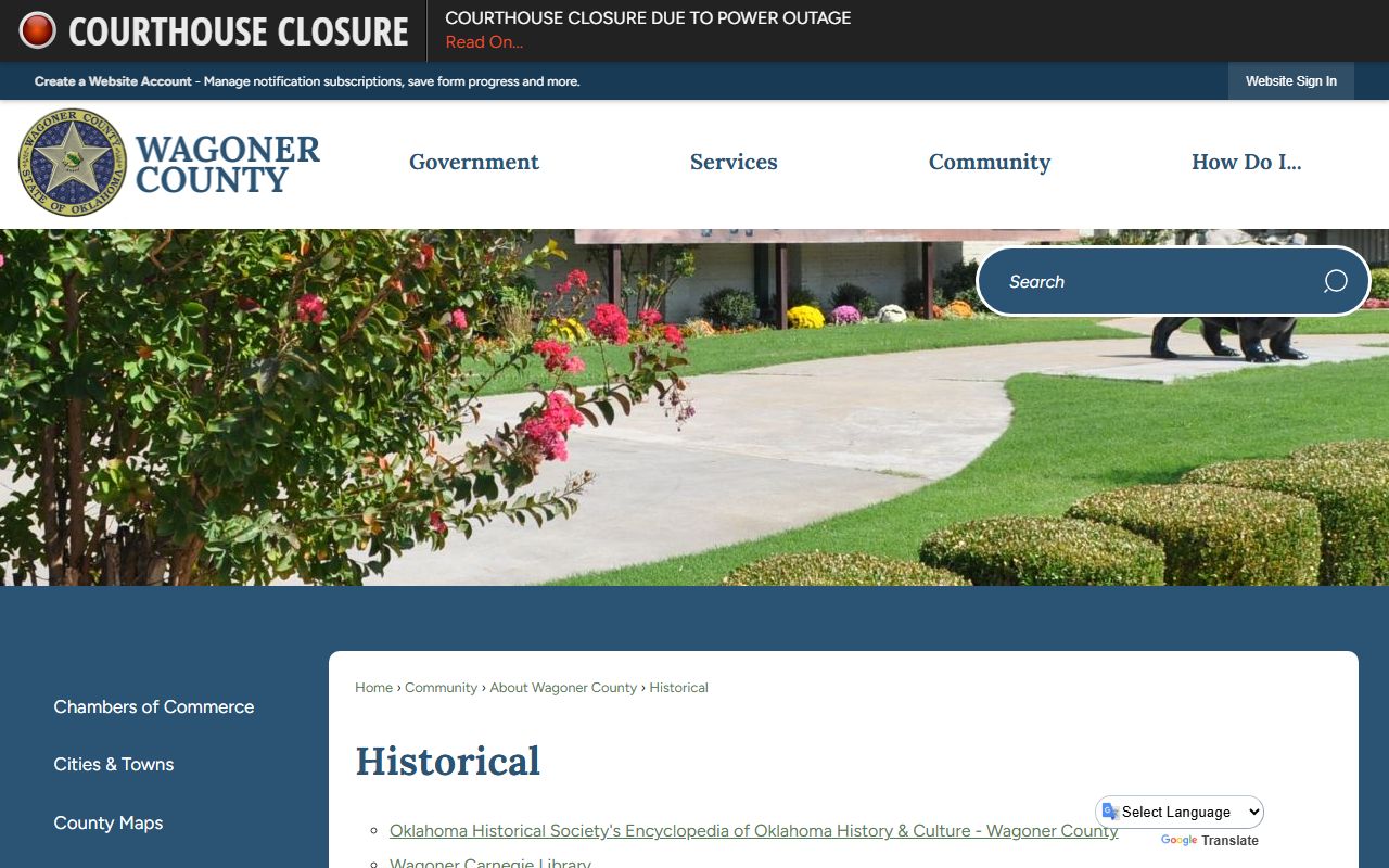 Wagoner County Court Clerk historical links page for courthouse and county research