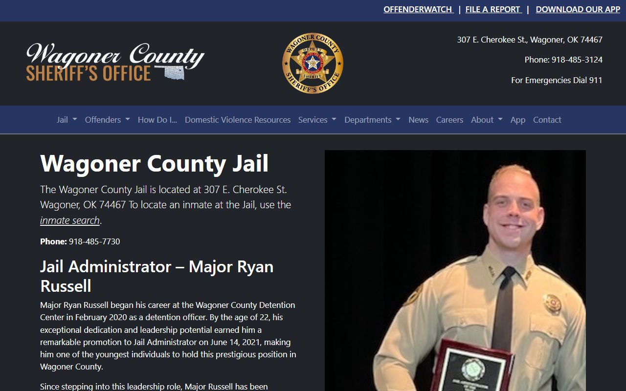 Wagoner County Jail page where arrest records and booking charges begin