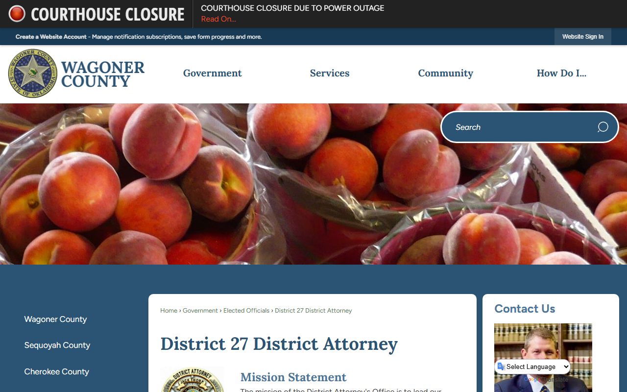 District 27 District Attorney page tied to Wagoner County court dockets