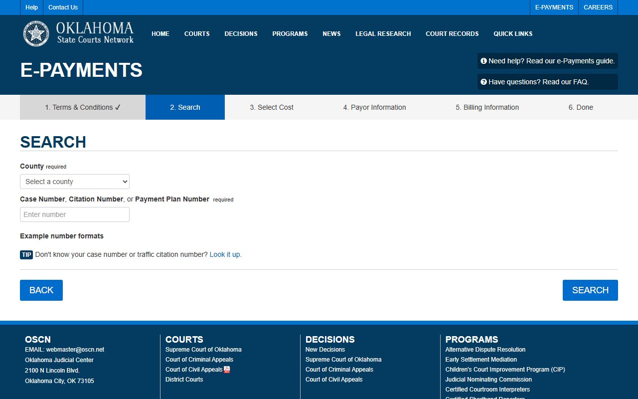 OSCN payment search for Wagoner County court dockets by case or citation number