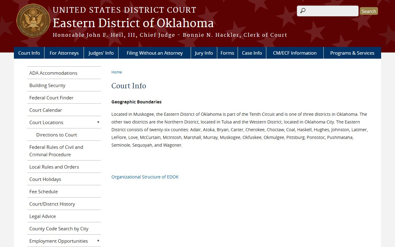 Wagoner County federal court information for the Eastern District of Oklahoma