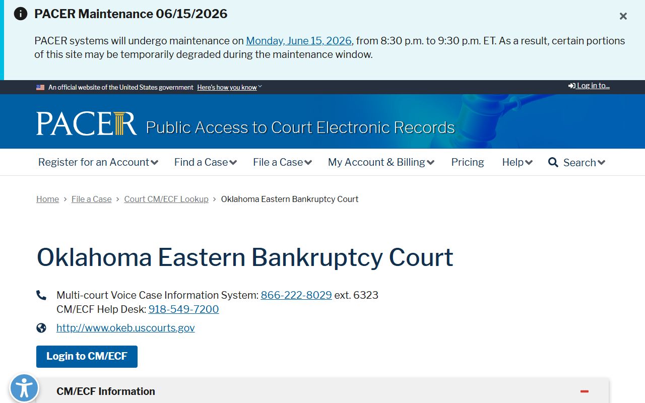 Wagoner County federal court records PACER lookup for the Eastern Oklahoma Bankruptcy Court