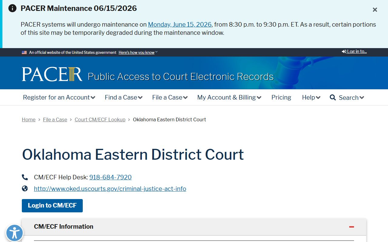 Wagoner County federal court records PACER lookup for the Oklahoma Eastern District Court
