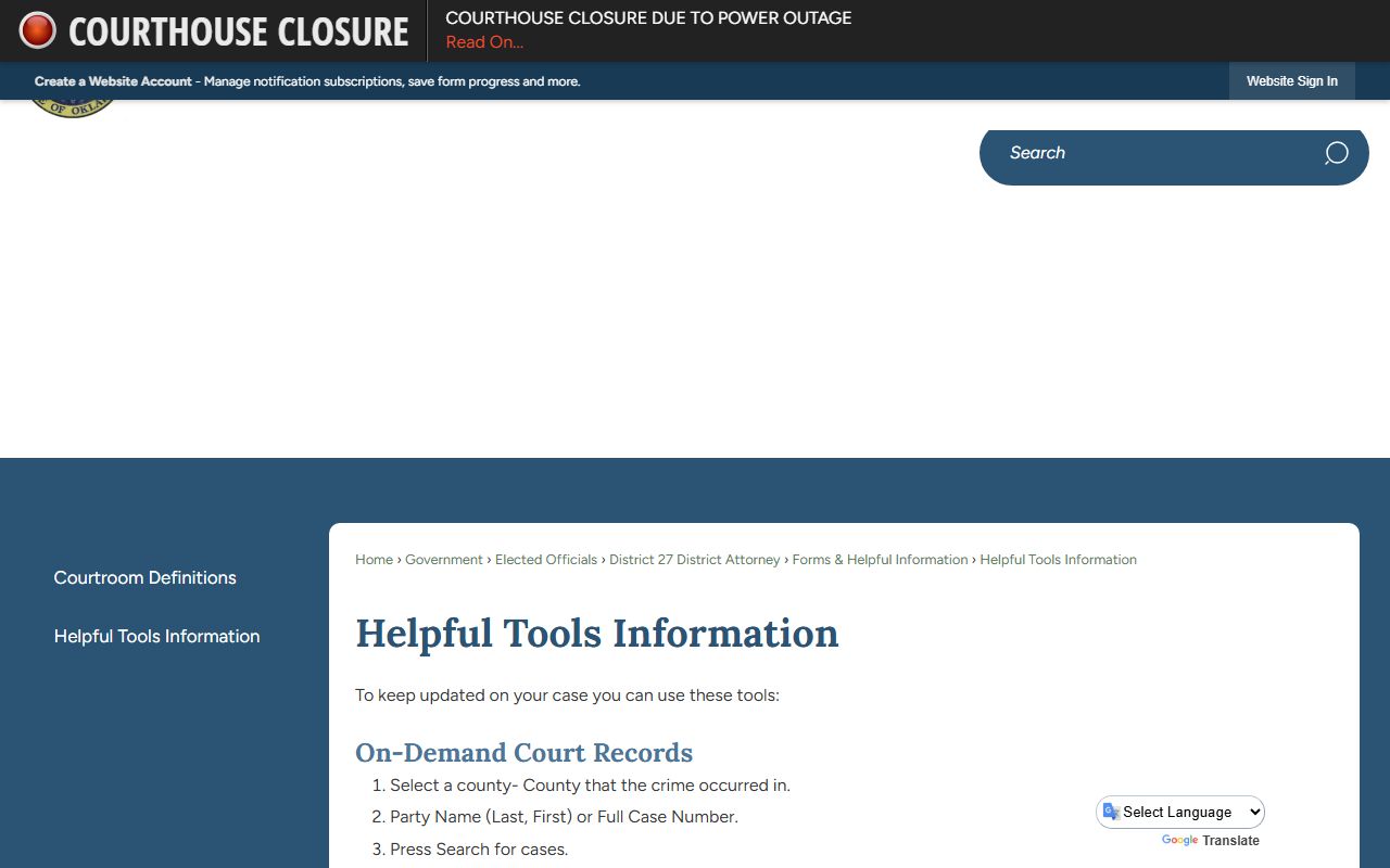 Wagoner County Court records search instructions for ODCR, OSCN, and VINE