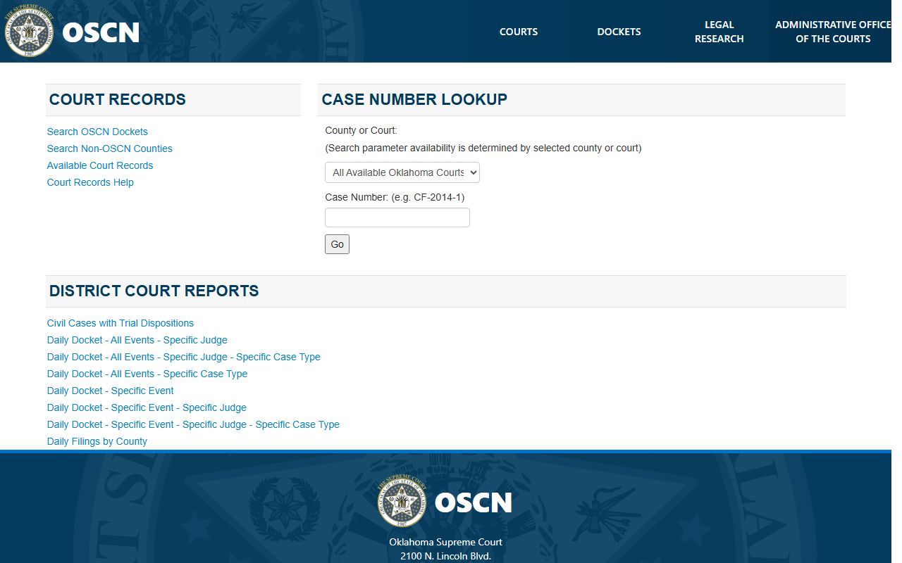 Oklahoma State Courts Network docket search for Wagoner County Court records