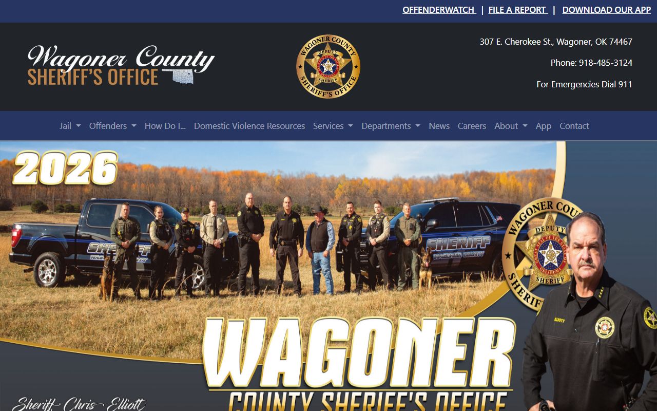 Wagoner County Sheriff's Office homepage with public safety and agency contacts