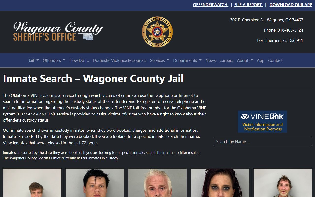 Wagoner County Sheriff inmate search page for jail records