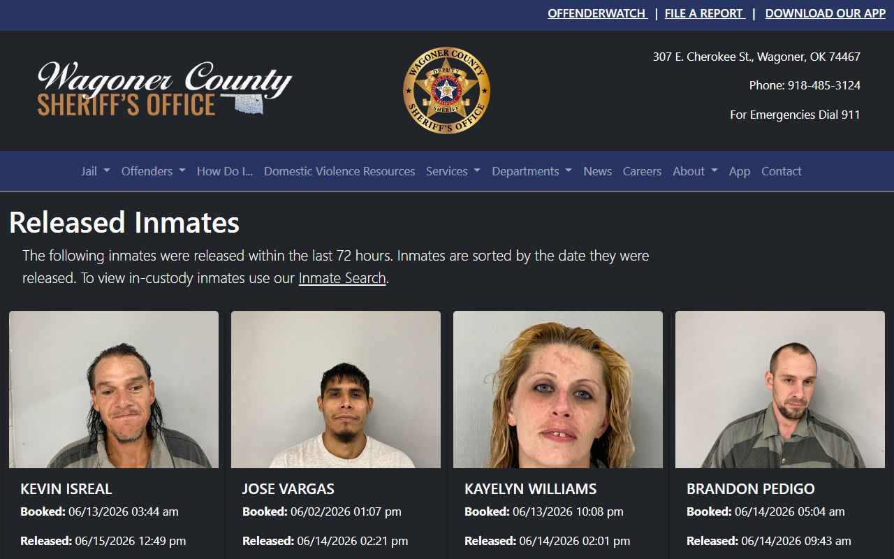 Wagoner County inmate 72-hour released list from the Sheriff's Office jail roster