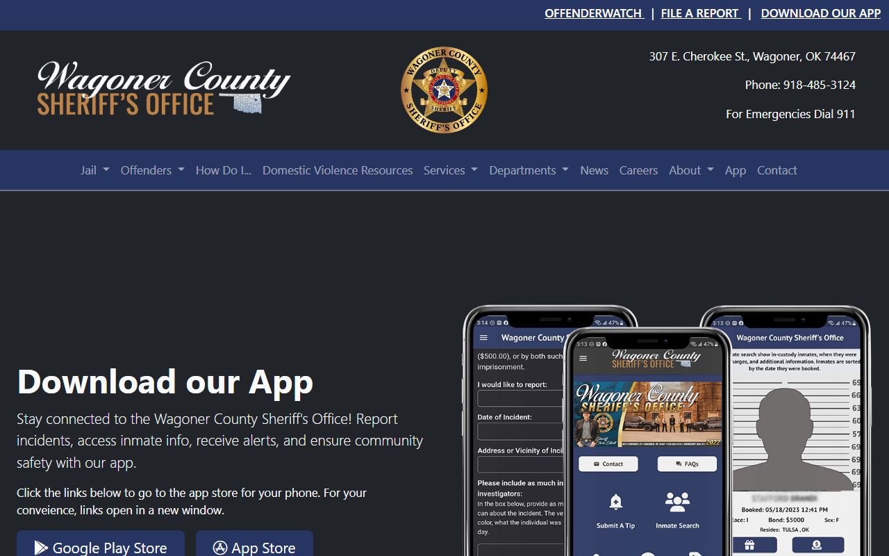 Wagoner County inmate information feature in the Sheriff's Office mobile app