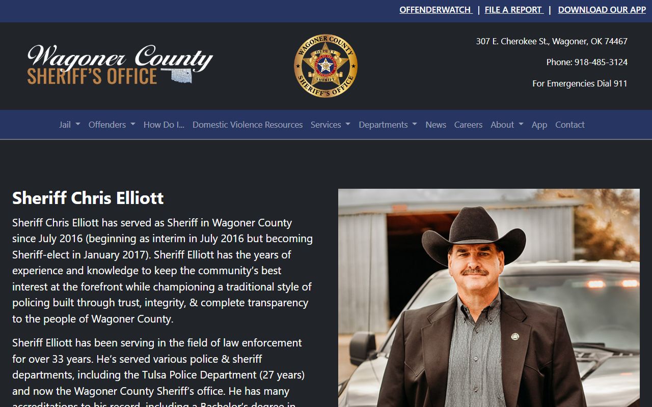 Wagoner County Sheriff's Office profile page covering jail and inmate leadership