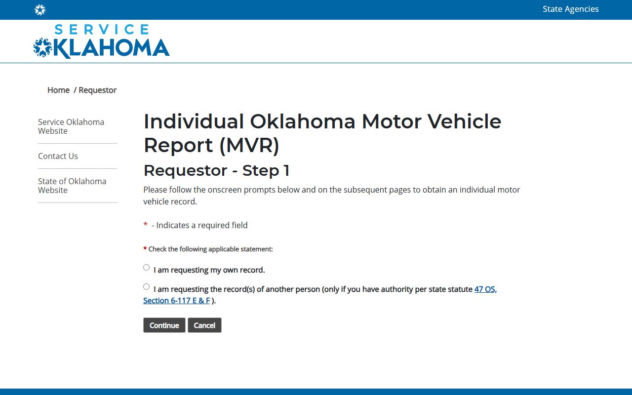 Wagoner County traffic driver record request on the Service Oklahoma motor vehicle record portal